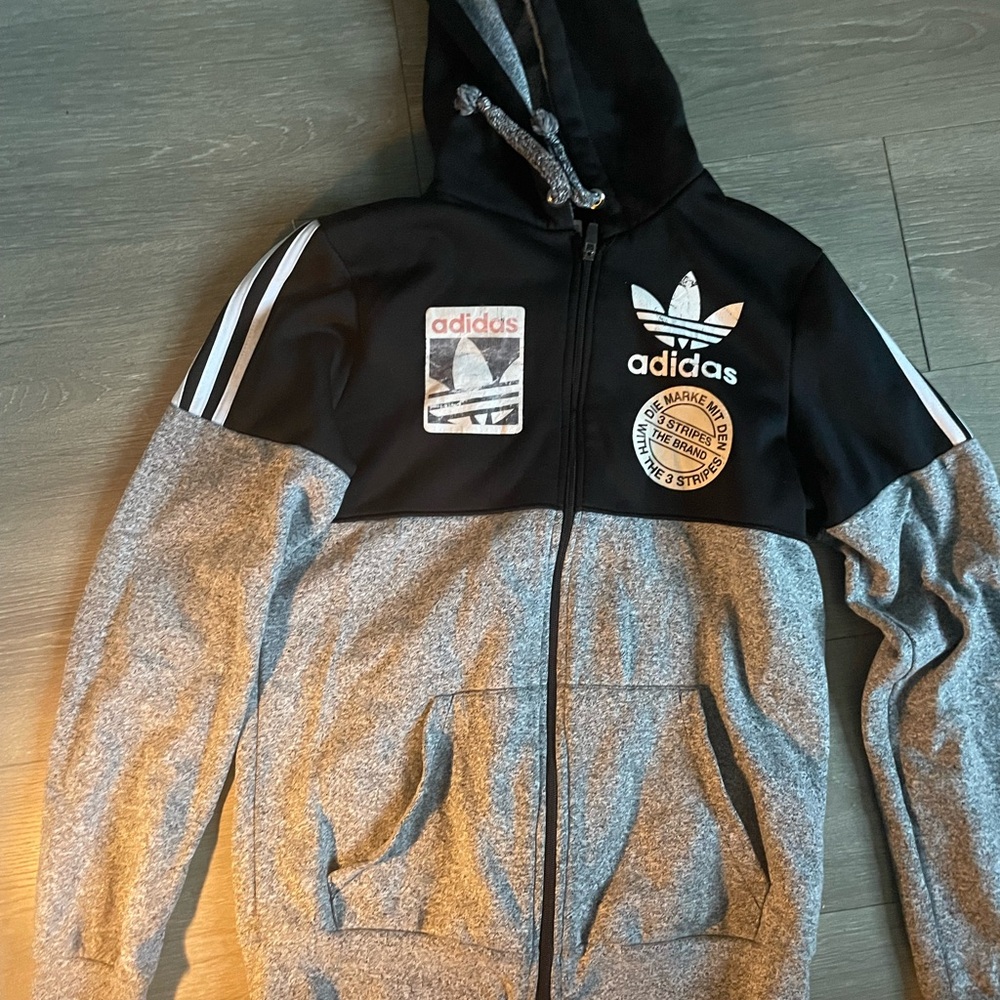 Adidas Black and Gray Zip-Up Hoodie